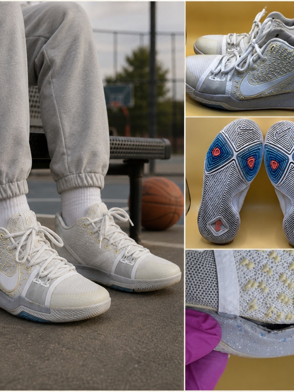 Nike Kyrie 3 Ivory Youth 6.5Y Basketball Shoes 859466-101 Blue Speckled Midsoles